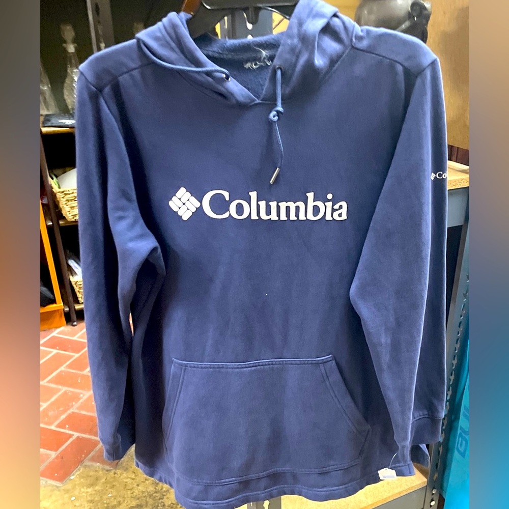 Unisex Large Blue Columbia Hoodie with Pockets